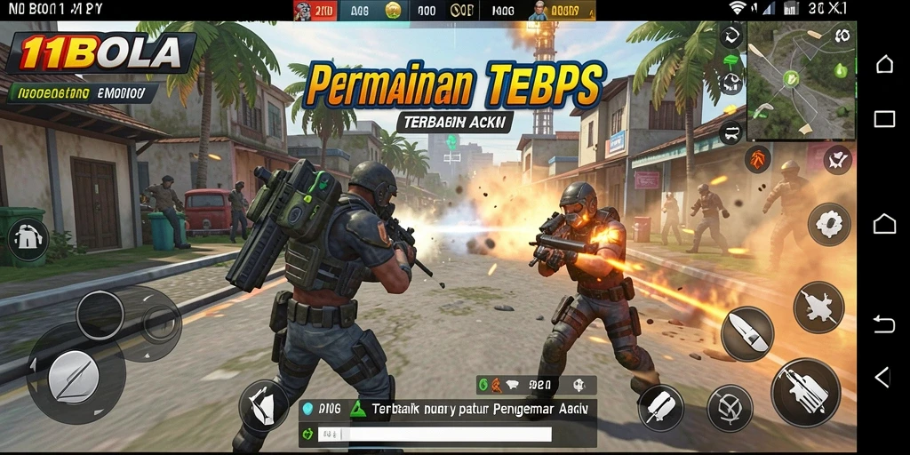 Tampilan gameplay 11BOLA yang menegangkan dalam pertempuran TPS.