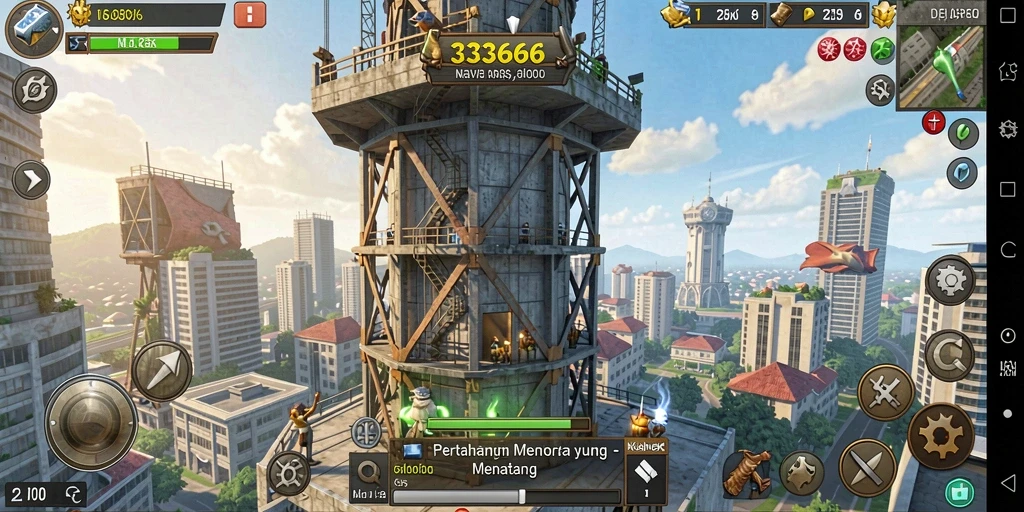 Tampilan gameplay menara pertahanan di 333666 yang mendebarkan.
