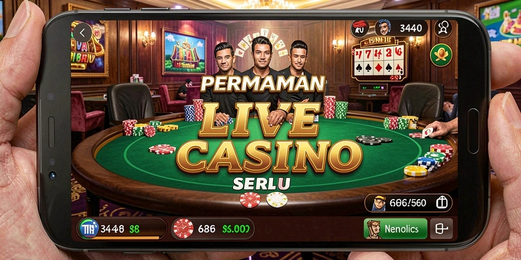 Screenshot gameplay Live Casino menampilkan dealer profesional dan permainan seru.