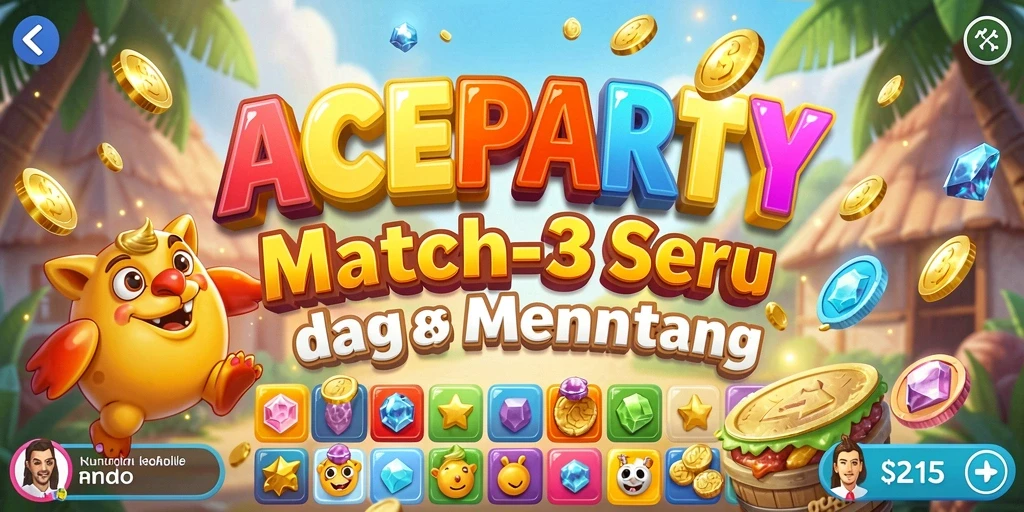 Tampilan gameplay ACEPARTY yang seru pada level Match-3.