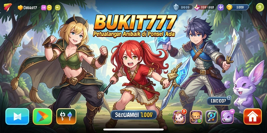 Tampilan gameplay BUKIT777 menampilkan aksi seru dan karakter anime menarik.