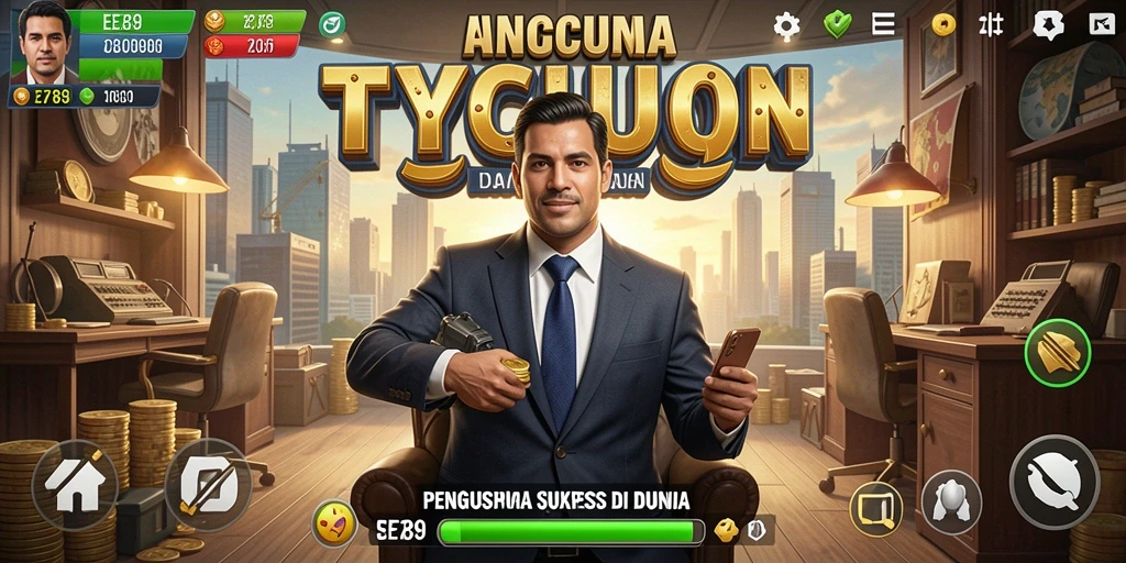 Screenshot EE789 menampilkan pemain mengelola bisnis Tycoon yang sukses.