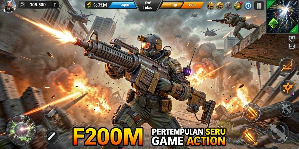 Tampilan gameplay seru F200M dengan aksi yang intens.