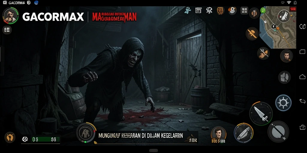 Screenshot menampilkan suasana mencekam di dalam game GACORMAX.