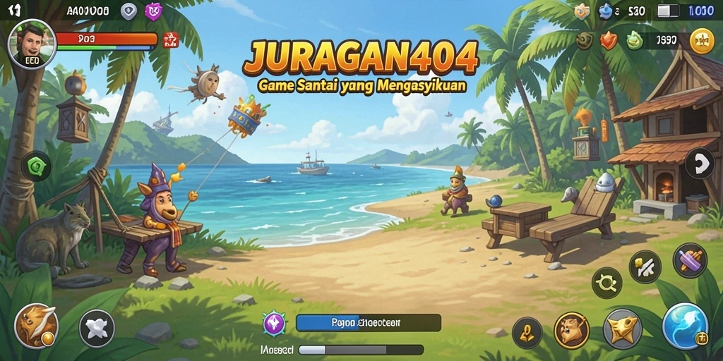 Tampilan gameplay JURAGAN404 yang cerah dan penuh warna.