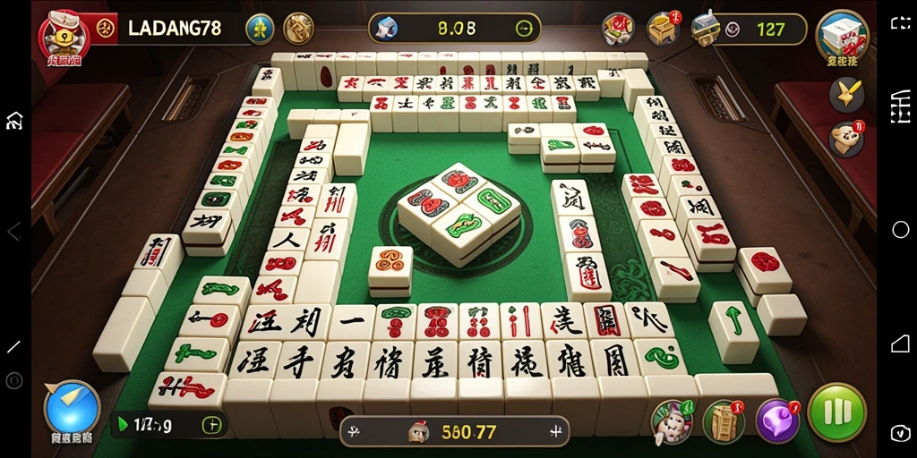 Screenshot utama LADANG78 menunjukkan gameplay Mahjong yang menarik dan menantang.