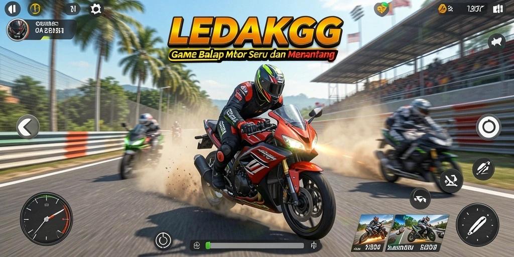 Gameplay seru balap motor di LEDAKGG dengan trek yang menantang.