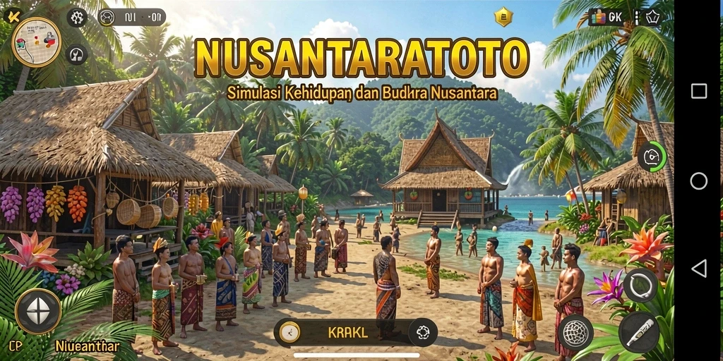 Tampilan gameplay yang menampilkan eksplorasi budaya di NUSANTARATOTO.