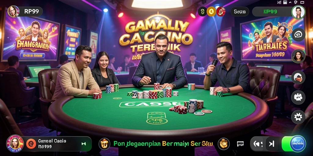 Screenshot gameplay RP99 menunjukkan dealer profesional dan suasana kasino yang autentik.
