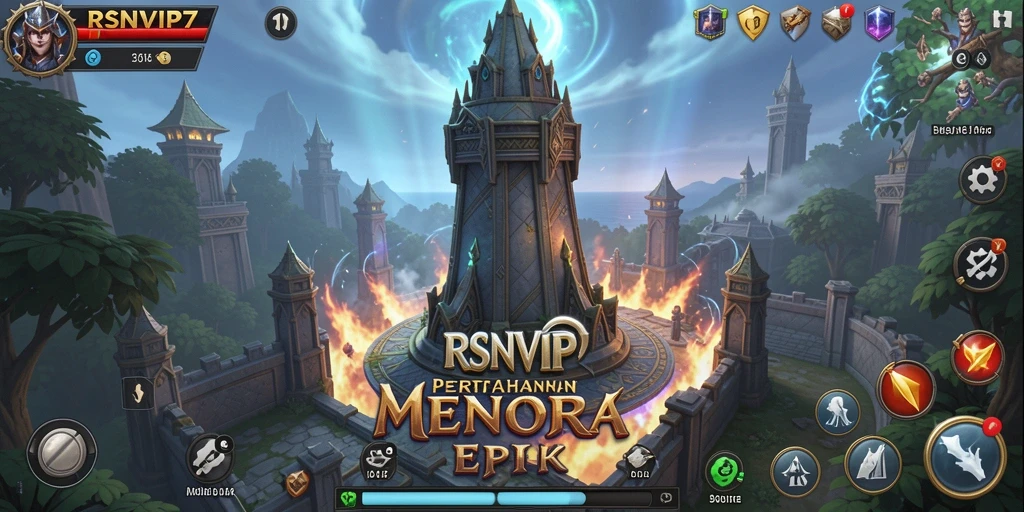 Screenshot gameplay RSNVIP7 menunjukkan serangan menara yang menawan.