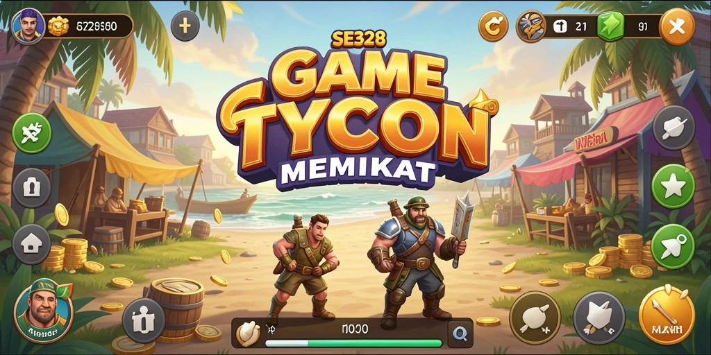 Tangkapan layar utama SE328 menampilkan aksi seru dalam mengelola bisnis Tycoon.