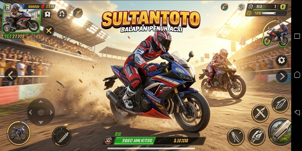 Gameplay SULTANTOTO yang seru dalam balapan motor.