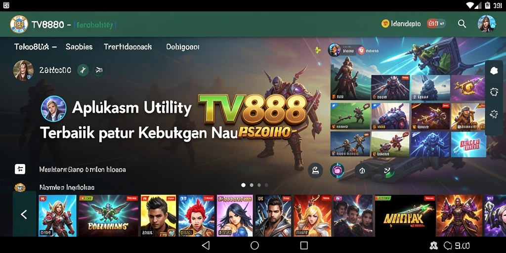 Screenshot utama TV888 memperlihatkan berbagai fitur Utility yang memudahkan pengguna.